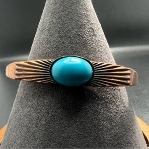 Vintage Solid Copper Native American Turquoise Starburst Etched Cuff Bracelet